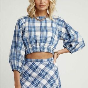 Dissh Ayden linen cropped top blouse long sleeve bubble sleeve fall high neck